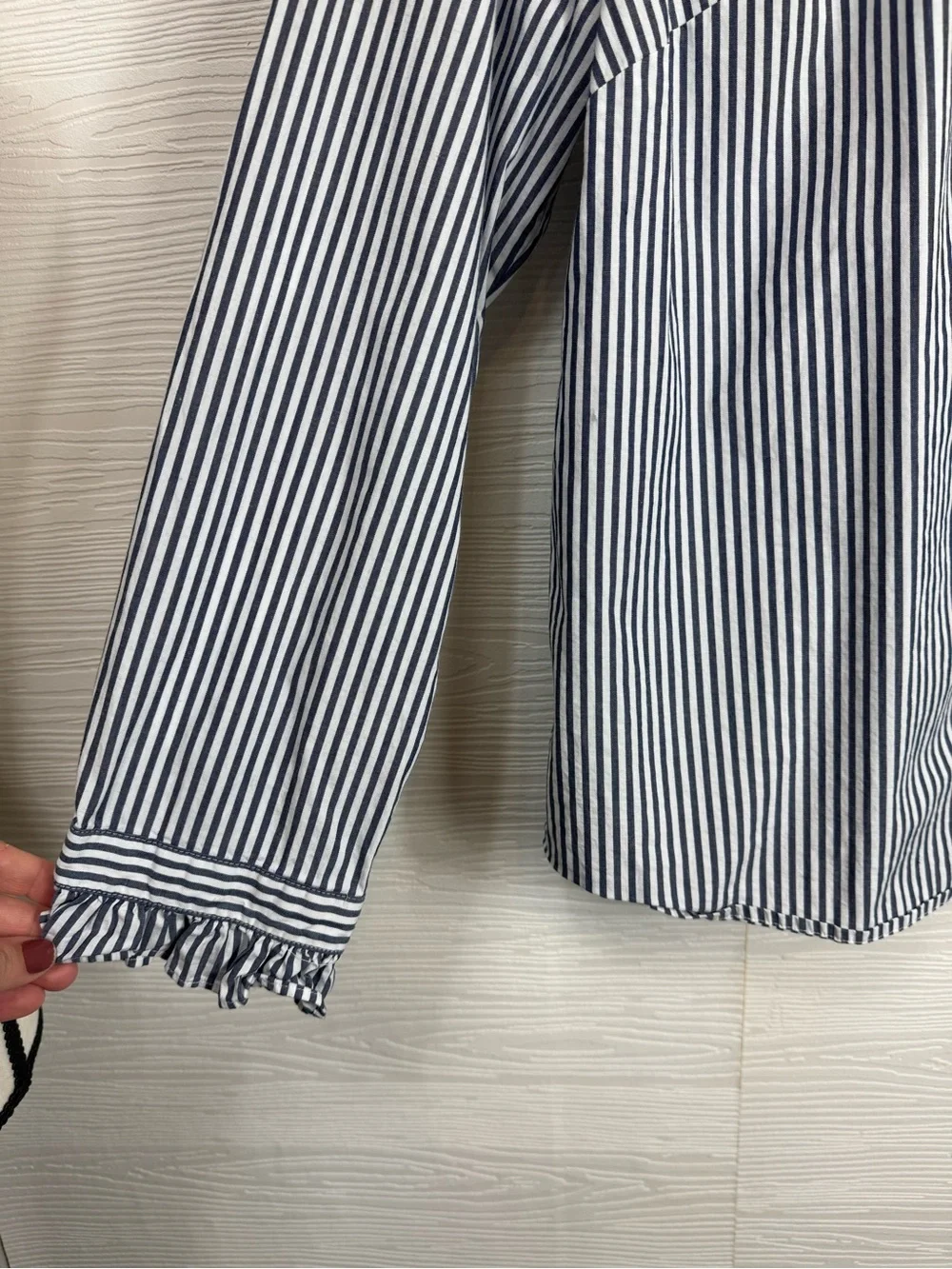 J. Crew Ruffleneck button-up top Blue White Striped XL